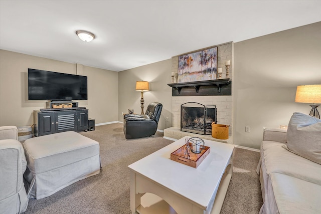 134 Sawyer Dr, Salem, VA 24153 - carpeted living area with a brick fireplace and baseboards