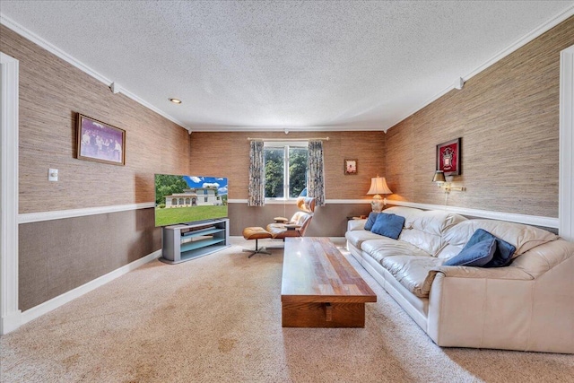 5880 Sugar Loaf Mountain Rd, Roanoke, VA 24018 - living area with a textured ceiling, crown molding, and carpet flooring