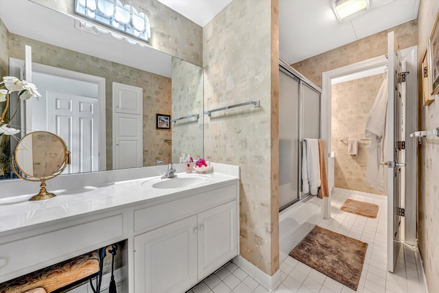 30 Island Green Cir Unit 22, Penhook, VA 24137 - bathroom with tile patterned floors, vanity, and wallpapered walls