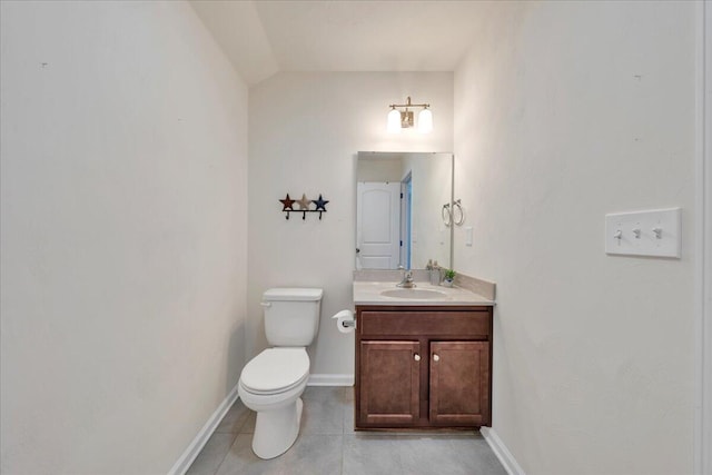 8355 Leighburn Dr, Roanoke, VA 24019 - half bath featuring vanity, tile patterned flooring, and vaulted ceiling