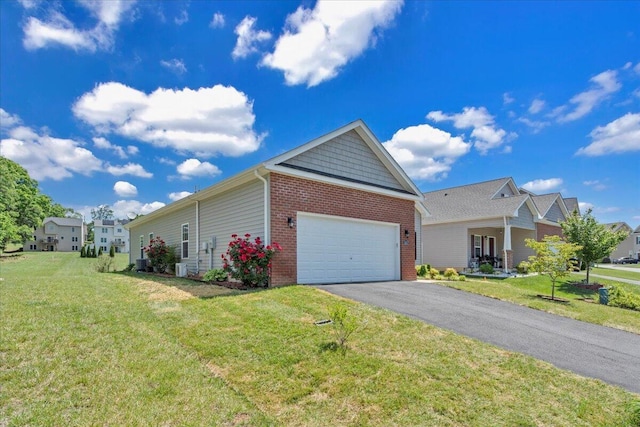 8355 Leighburn Dr, Roanoke, VA 24019 - view of home's exterior featuring brick siding, a lawn, an attached garage, and asphalt driveway