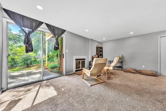 2343 Circle Dr SW, Roanoke, VA 24018 - living area with carpet, recessed lighting, and a fireplace with flush hearth