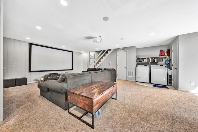 2343 Circle Dr SW, Roanoke, VA 24018 - home theater with washing machine and dryer, carpet flooring, and recessed lighting