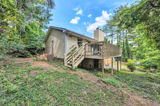 2343 Circle Dr SW, Roanoke, VA 24018 - view of side of property with stairway, a chimney, and a wooden deck