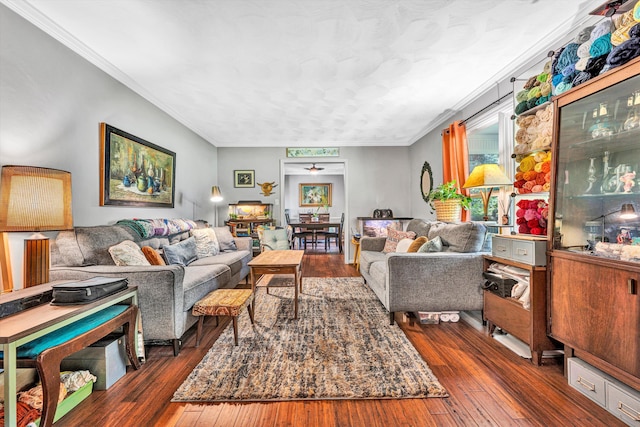 2343 Circle Dr SW, Roanoke, VA 24018 - living area featuring dark wood finished floors and crown molding
