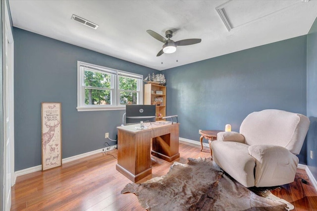 245 Queen Regent Ct, Blue Ridge, VA 24064 - office space featuring a ceiling fan, light wood finished floors, and attic access