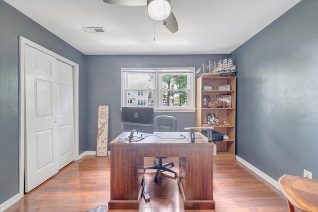 245 Queen Regent Ct, Blue Ridge, VA 24064 - office area with wood finished floors and ceiling fan