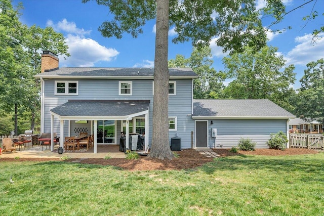 245 Queen Regent Ct, Blue Ridge, VA 24064 - rear view of house with a chimney, a patio area, and roof with shingles