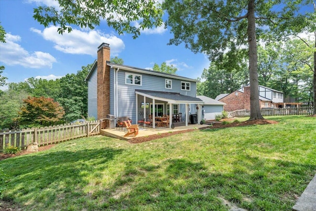 245 Queen Regent Ct, Blue Ridge, VA 24064 - rear view of property with a chimney, a fenced backyard, and a patio