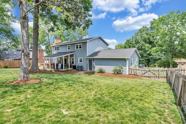 245 Queen Regent Ct, Blue Ridge, VA 24064 - rear view of property featuring a chimney, a fenced backyard, and a patio area