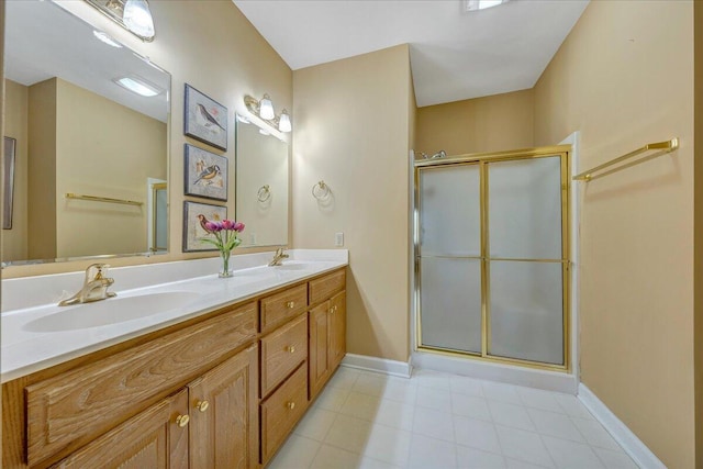 3040 Mcvitty Forest Dr Unit 211, Roanoke, VA 24018 - bathroom with double vanity, a shower stall, and tile patterned floors