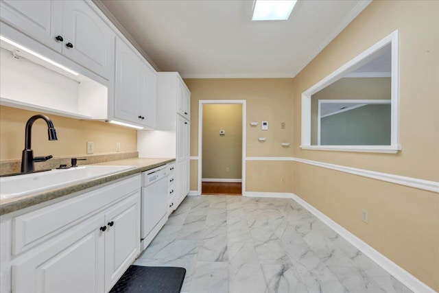 3040 Mcvitty Forest Dr Unit 211, Roanoke, VA 24018 - kitchen with white dishwasher, light marble finish floors, white cabinets, and light countertops