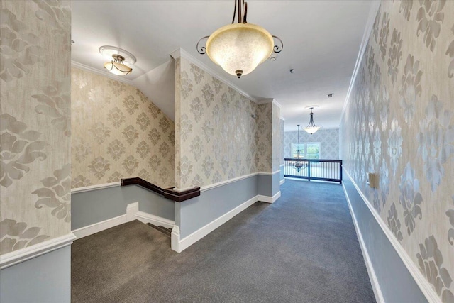 3040 Mcvitty Forest Dr Unit 211, Roanoke, VA 24018 - hall with wallpapered walls, ornamental molding, and carpet