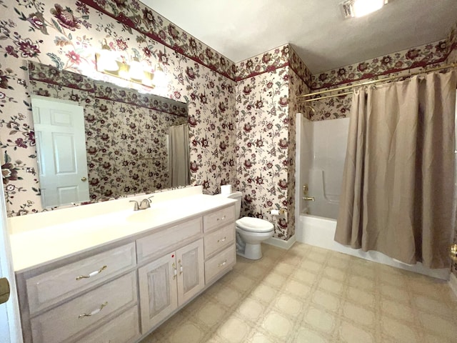 4845 Glen Ivy Ln SW Unit 209, Roanoke, VA 24018 - bathroom featuring wallpapered walls, vanity, shower / bath combination with curtain, and tile patterned floors