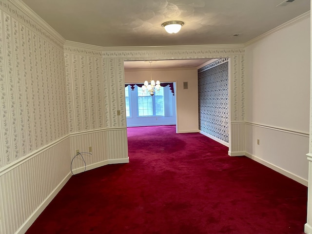 4845 Glen Ivy Ln SW Unit 209, Roanoke, VA 24018 - carpeted empty room with a chandelier, ornamental molding, and wallpapered walls