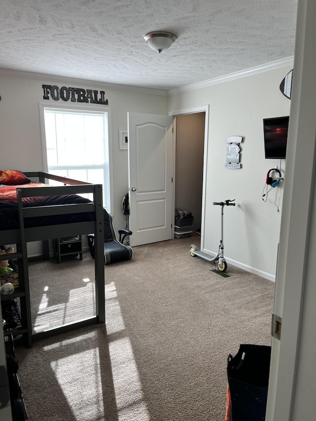 1148 Chapel View Ln, Goodview, VA 24095 - bedroom with a textured ceiling, crown molding, and carpet