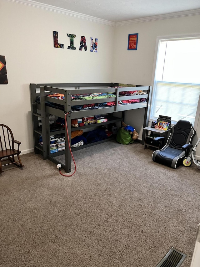 1148 Chapel View Ln, Goodview, VA 24095 - carpeted bedroom featuring crown molding