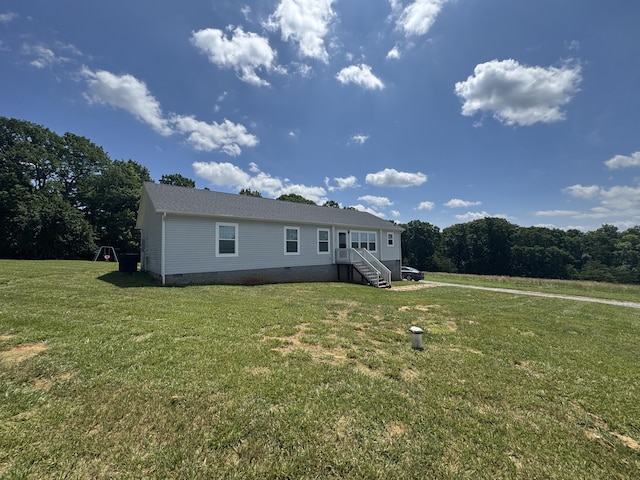 1148 Chapel View Ln, Goodview, VA 24095 - back of property featuring crawl space and a lawn