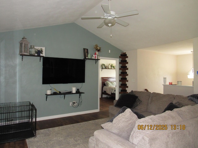 5605 Prunty Dr, Salem, VA 24153 - living room featuring a ceiling fan, wood finished floors, and vaulted ceiling