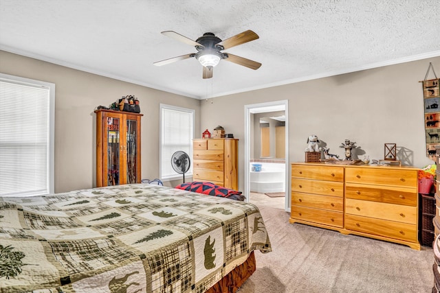 1060 Marble Creek Ct, Lynch Station, VA 24571 - bedroom featuring light colored carpet, ornamental molding, a ceiling fan, and connected bathroom