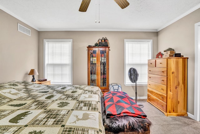 1060 Marble Creek Ct, Lynch Station, VA 24571 - carpeted bedroom featuring ornamental molding, multiple windows, and ceiling fan