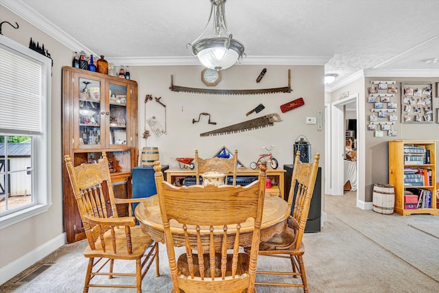 1060 Marble Creek Ct, Lynch Station, VA 24571 - dining area featuring crown molding, light carpet, and a textured ceiling