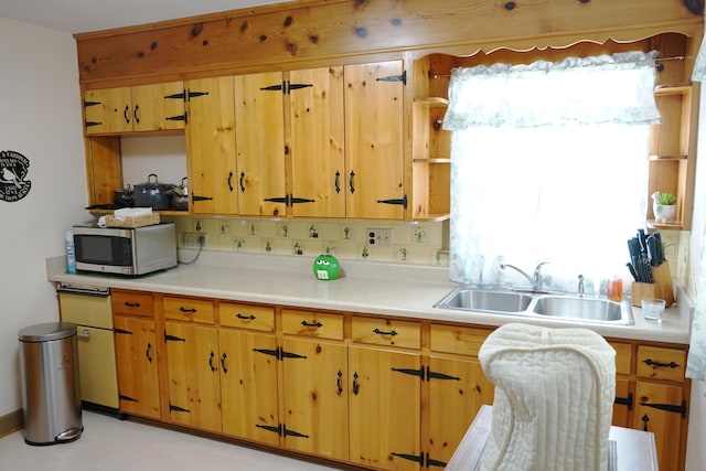520 S Poplar St, Vinton, VA 24179 - kitchen with stainless steel microwave, light countertops, plenty of natural light, and open shelves