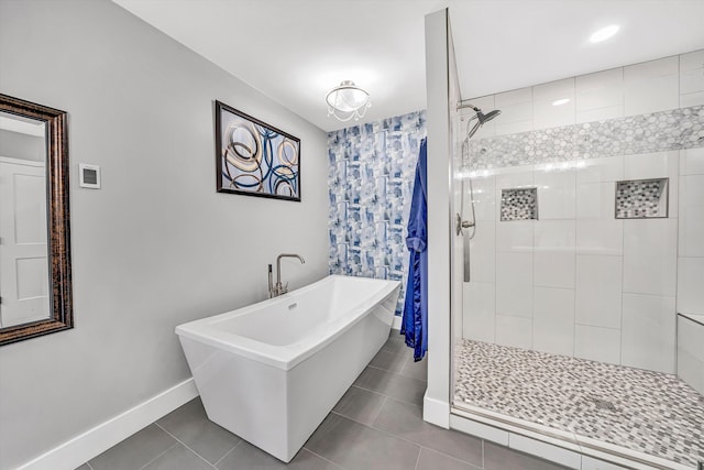 10610 Slings Gap Rd, Bent Mountain, VA 24059 - full bathroom with tiled shower, a freestanding tub, and tile patterned floors