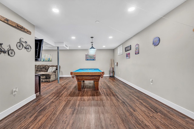 10610 Slings Gap Rd, Bent Mountain, VA 24059 - game room with recessed lighting, billiards, and dark wood-style flooring