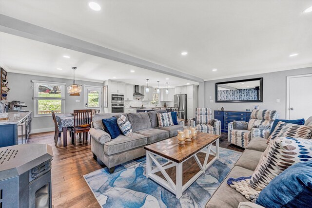 10610 Slings Gap Rd, Bent Mountain, VA 24059 - living area with wood finished floors, recessed lighting, and crown molding