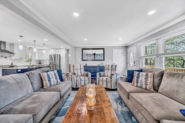 10610 Slings Gap Rd, Bent Mountain, VA 24059 - living area featuring recessed lighting and ornamental molding