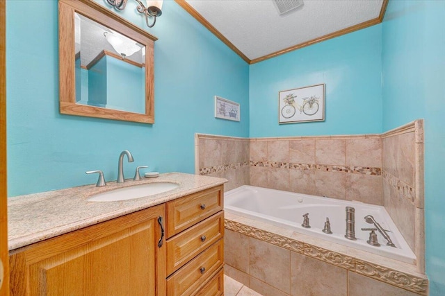 3203 Bradshaw Rd, Salem, VA 24153 - full bath featuring ornamental molding, vanity, a garden tub, and a textured ceiling