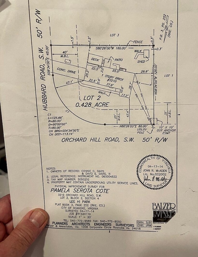 3210 Orchard Hill Rd SW, Roanoke, VA 24018 - survey map / technical document