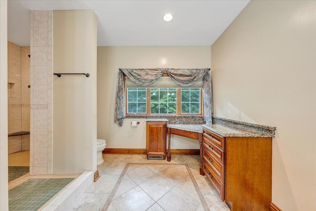 223 Moonriver Ln, Moneta, VA 24121 - full bathroom with tiled shower, inlaid floor details, recessed lighting, and tile patterned floors