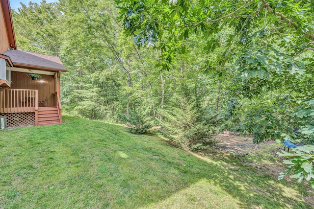 7102 Crown Rd, Roanoke, VA 24018 - view of grassy yard featuring a wooded view and a deck