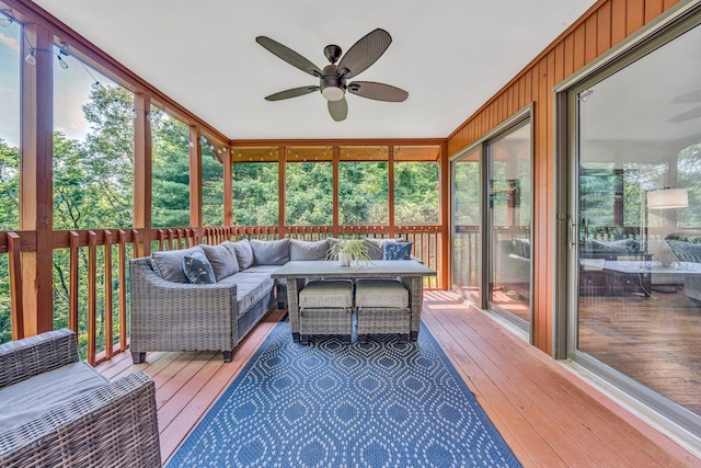 7102 Crown Rd, Roanoke, VA 24018 - sunroom / solarium featuring a ceiling fan and an outdoor hangout area