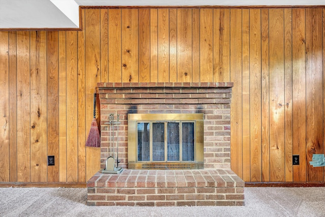5428 Sweetfern Dr, Roanoke, VA 24019 - detailed view of carpet, a fireplace, and wooden walls
