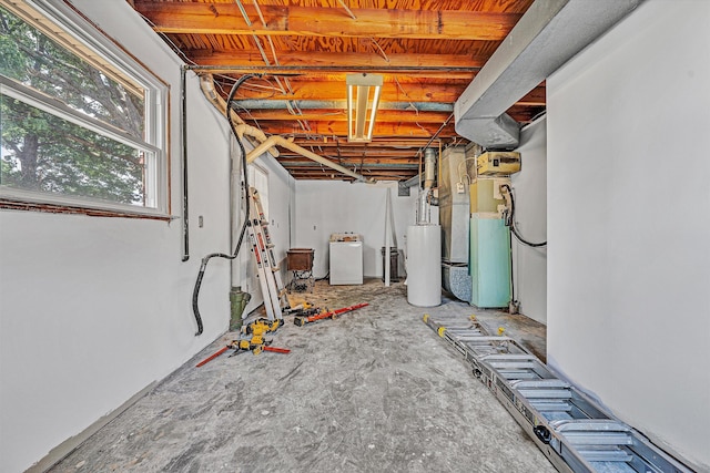 5428 Sweetfern Dr, Roanoke, VA 24019 - basement featuring washer / dryer, a water softener system, and heating unit