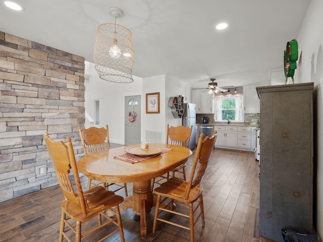 6000 Ferrum Mountain Rd, Callaway, VA 24067 - dining room featuring ceiling fan, wood finished floors, and recessed lighting