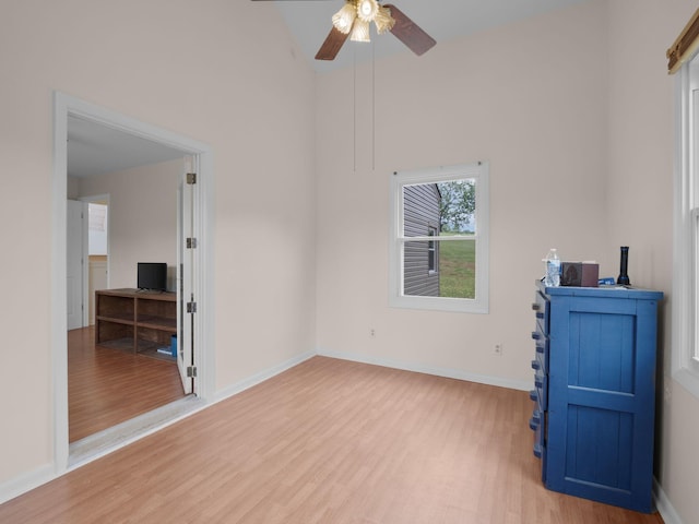 6000 Ferrum Mountain Rd, Callaway, VA 24067 - unfurnished room featuring light wood-style floors, a ceiling fan, and lofted ceiling