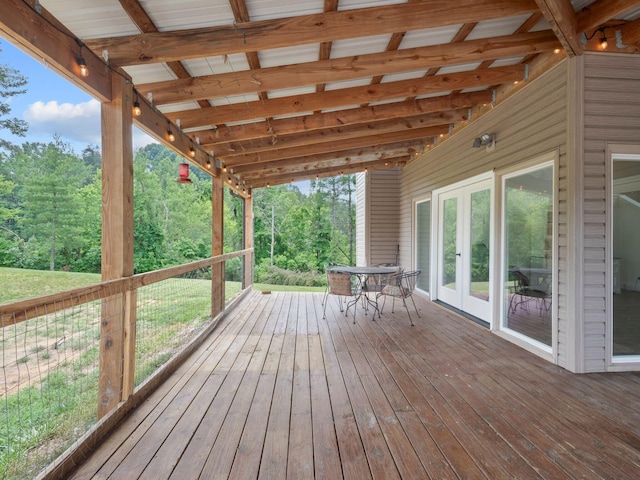 6000 Ferrum Mountain Rd, Callaway, VA 24067 - wooden deck with french doors and outdoor dining area