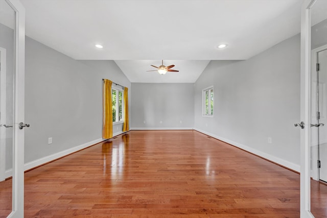 571 Cary Rd, Pilot, VA 24138 - spare room with a ceiling fan, lofted ceiling, light wood finished floors, and recessed lighting