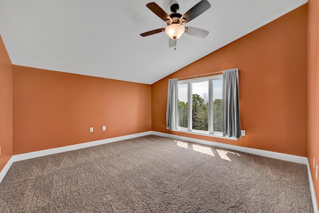 571 Cary Rd, Pilot, VA 24138 - carpeted empty room featuring vaulted ceiling and a ceiling fan