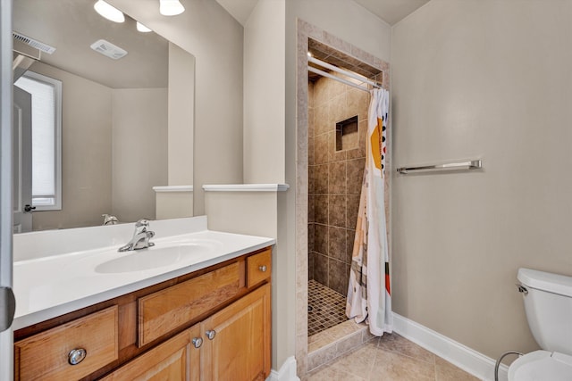 571 Cary Rd, Pilot, VA 24138 - bathroom with vanity, tiled shower, and tile patterned flooring