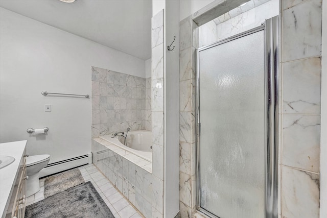 2410 Cornwallis Ave SE, Roanoke, VA 24014 - full bath featuring a baseboard radiator, vanity, a bath, and a stall shower