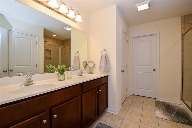 8322 Leighburn Dr, Roanoke, VA 24019 - full bathroom with tile patterned flooring, double vanity, and a stall shower