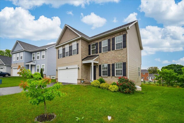 8322 Leighburn Dr, Roanoke, VA 24019 - view of front of home with a garage, a front lawn, brick siding, and asphalt driveway
