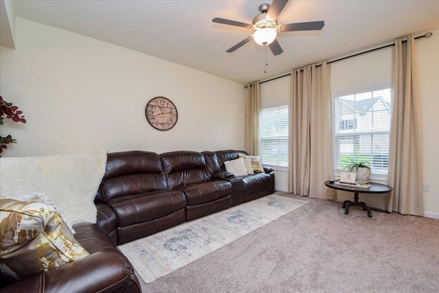 8322 Leighburn Dr, Roanoke, VA 24019 - living room featuring carpet floors and ceiling fan