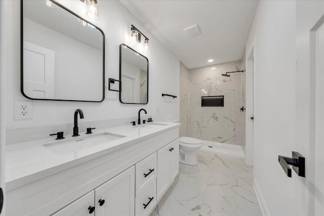 2365 Lakewood Forest Rd, Moneta, VA 24121 - full bathroom featuring marble finish floors, double vanity, a marble finish shower, and recessed lighting