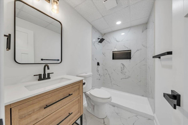 2365 Lakewood Forest Rd, Moneta, VA 24121 - bathroom with marble finish flooring, vanity, a marble finish shower, and recessed lighting